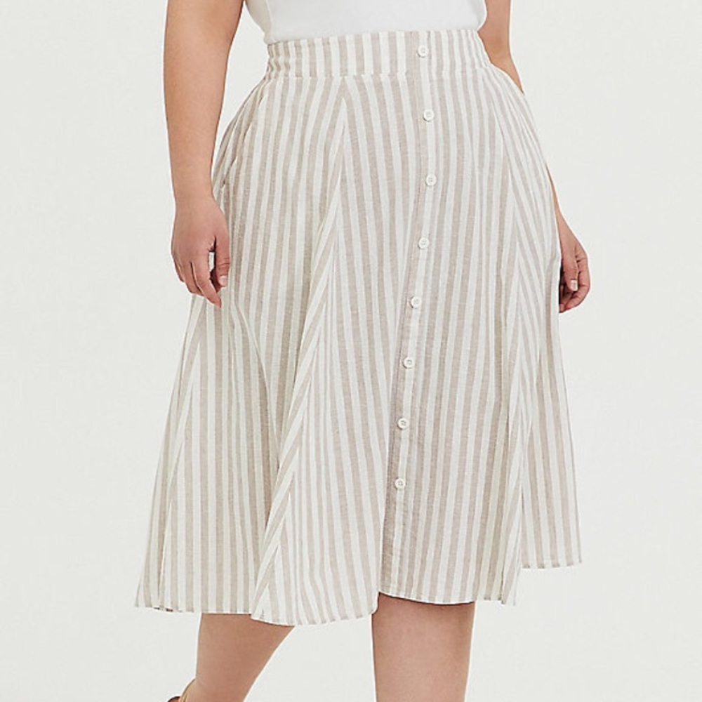 NWT linen button front striped skirt